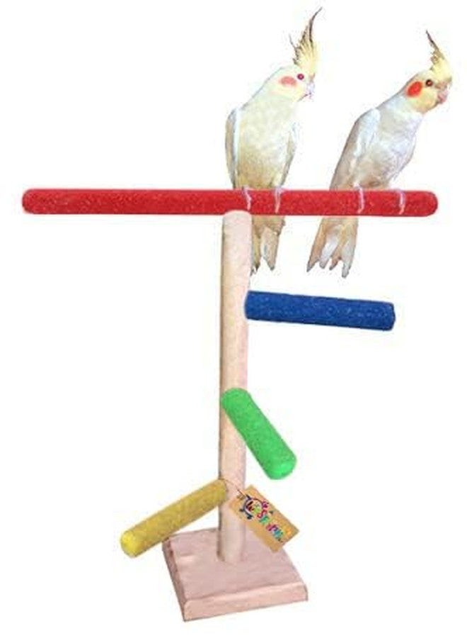 Western Era 16Inches / 41cm Natural Wood Stand for Training, Exercise 3 Stairs Playful Perch Bird Full Sand Stand/Bird Toy, Climbing, Bird Resting Stand - Image 2